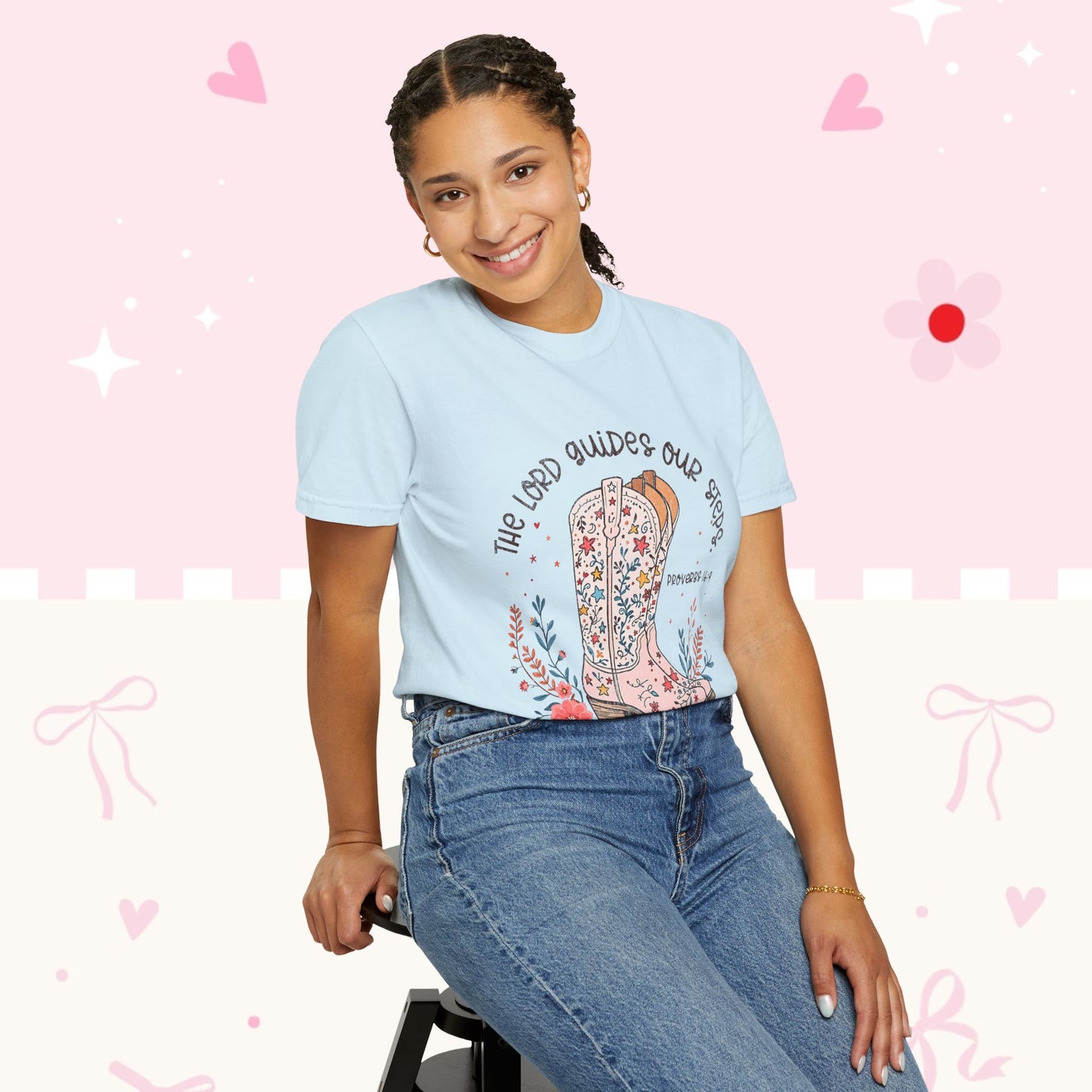 Christian Cowboy Boots T‑Shirt — "The Lord Guides Our Steps" Floral Western Tee