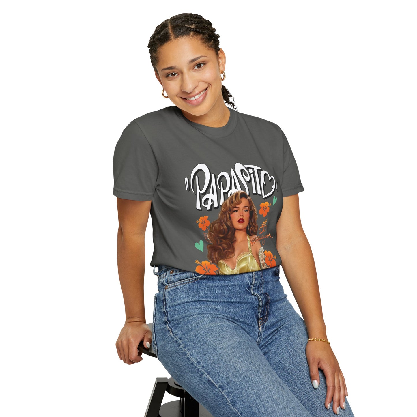 Graphic T-Shirt — "Papasito" Retro Beach Babe Tee with KG Script
