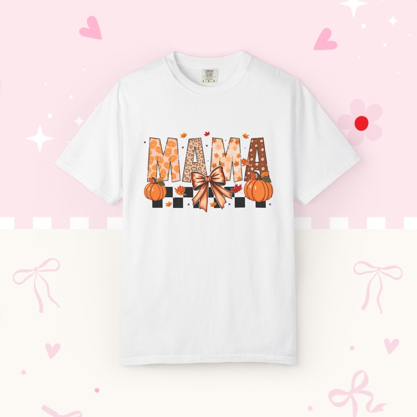 Mama Pumpkin Graphic T-Shirt — Fall Plaid Bow Shirt for Moms