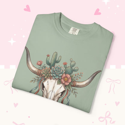 Cow Skull Floral Tee — Western Boho Cactus Graphic T-Shirt