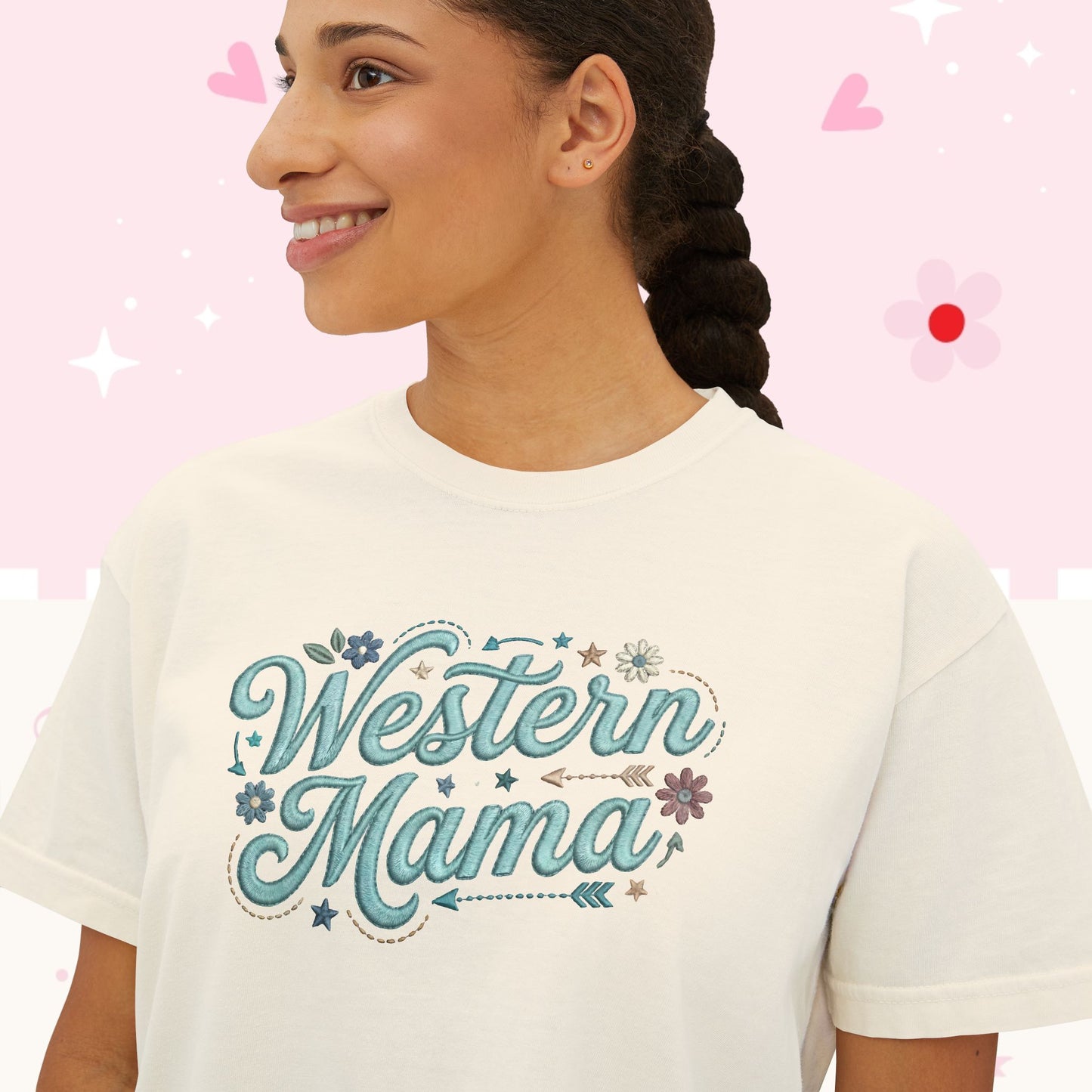 Western Mama Boxy Tee — Retro Floral Women's Western T‑Shirt
