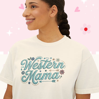 Western Mama Boxy Tee — Retro Floral Women's Western T‑Shirt
