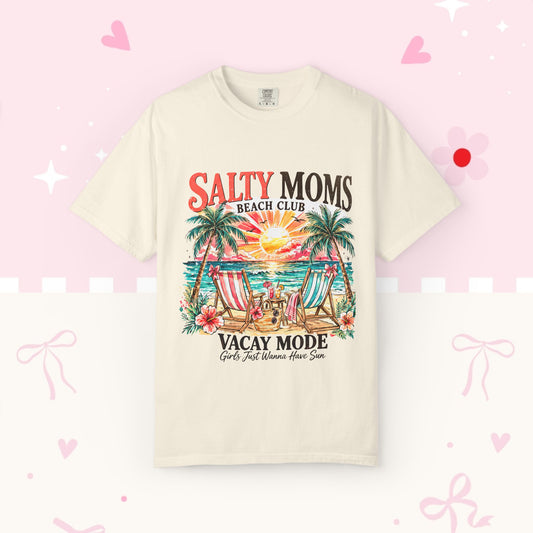 Salty Moms Beach Club T-Shirt — "Vacay Mode" Retro Palm Beach Tee