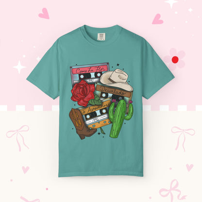 Retro Cassette & Cactus T-Shirt — 'Canción de Amor' Vintage Mexican Music Tee
