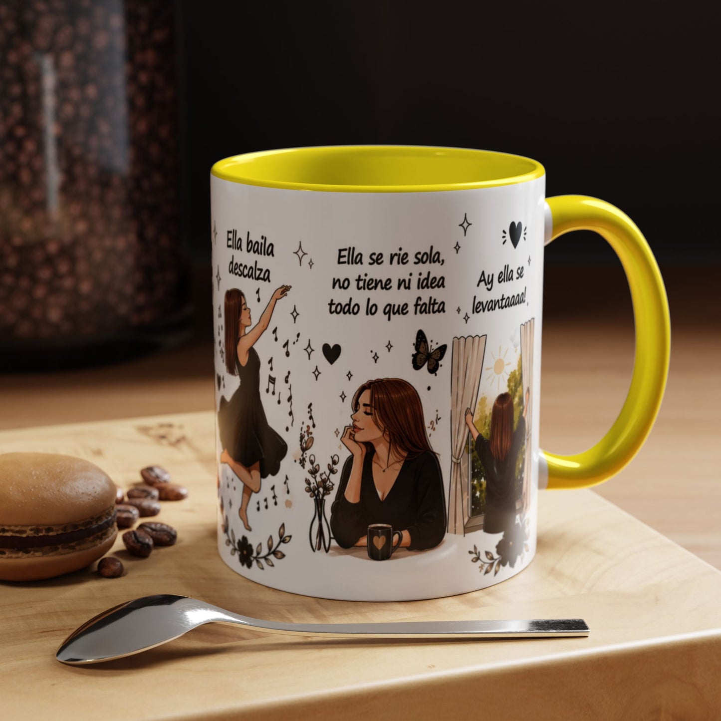 Inspirational Spanish Quote Accent Coffee Mug — 'Ella baila, descansa, se ríe sola'