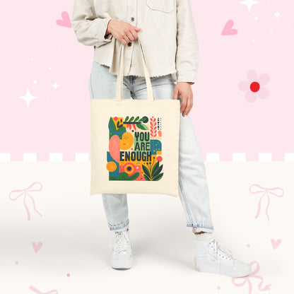 You Are Enough Floral Tote Bag — Positive Message Canvas Shopper