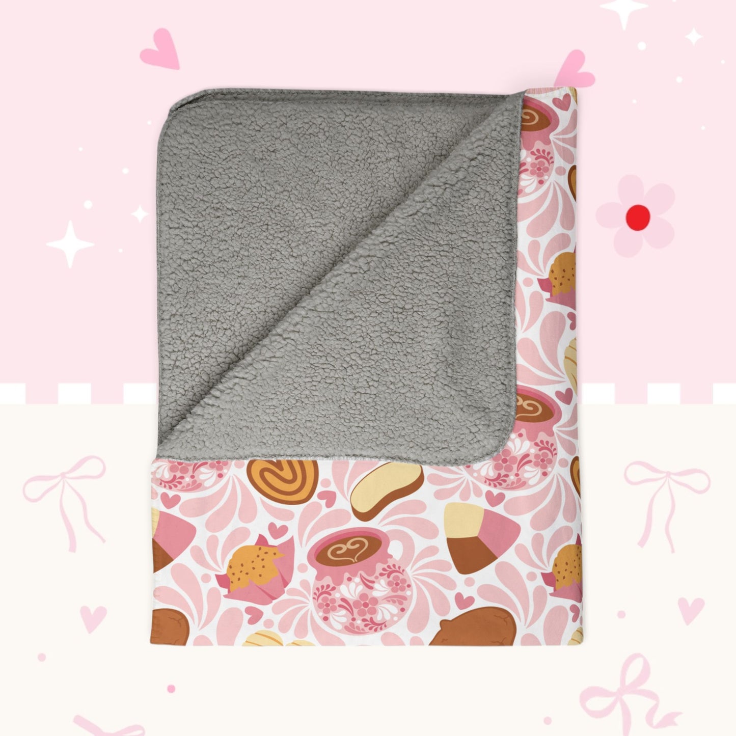 Pink Pastry Pattern Fleece Sherpa Blanket