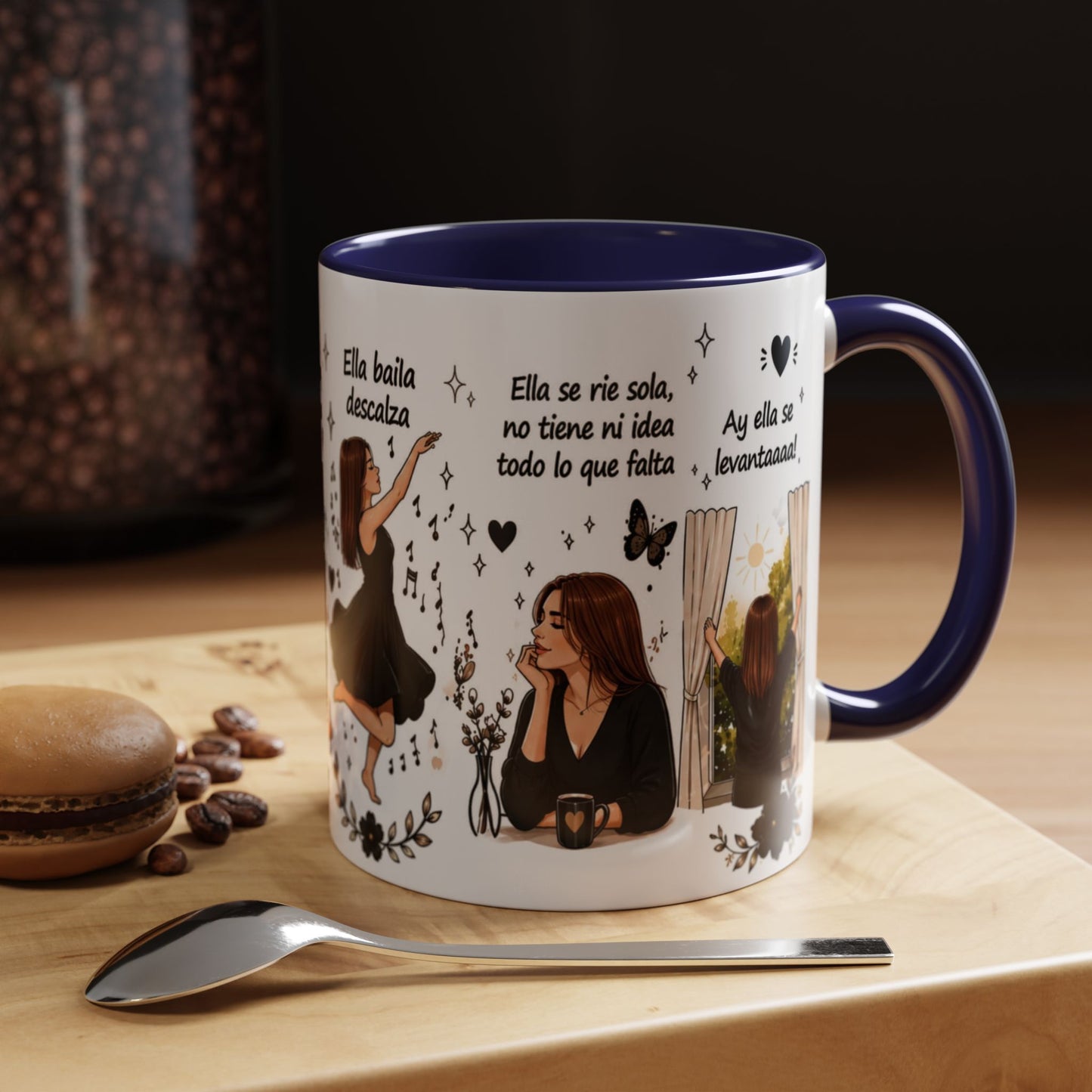 Inspirational Spanish Quote Accent Coffee Mug — 'Ella baila, descansa, se ríe sola'