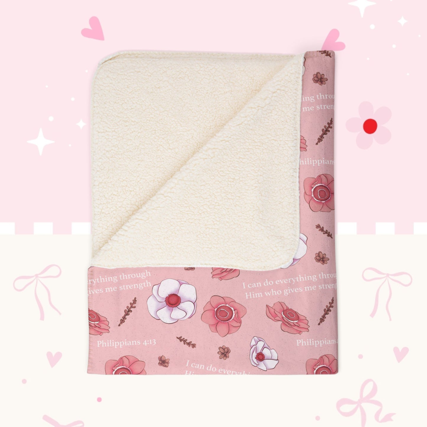 Floral Pink Fleece Sherpa Blanket — Cozy Rose Pattern Throw for Girls & Teens