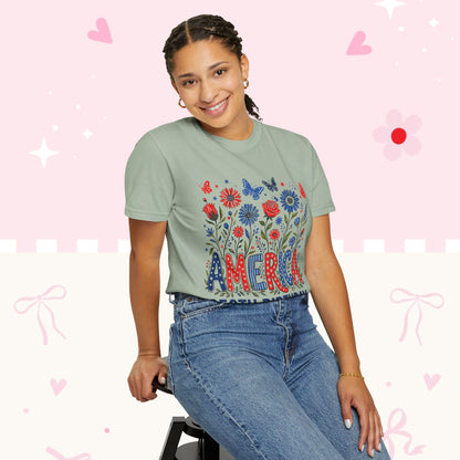 America 250th Birthday T-Shirt — July 4, 1776–2026 Patriotic Floral Tee