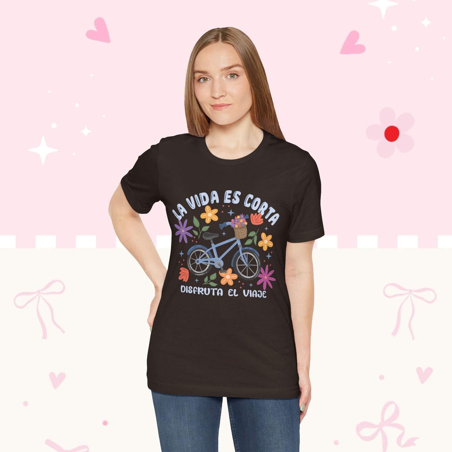 La Vida Es Corta Bicycle Tee — "Disfruta El Viaje" Floral Bike Shirt