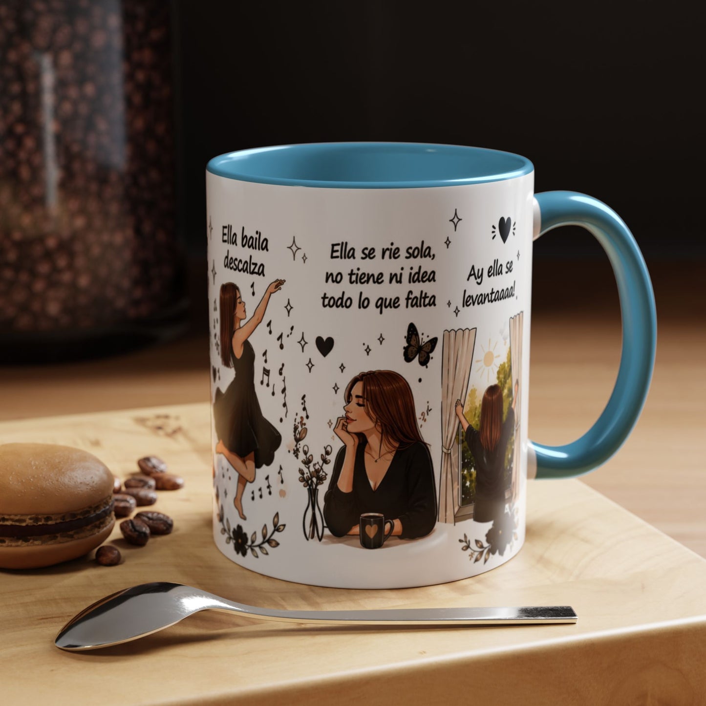 Inspirational Spanish Quote Accent Coffee Mug — 'Ella baila, descansa, se ríe sola'