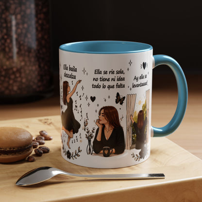 Inspirational Spanish Quote Accent Coffee Mug — 'Ella baila, descansa, se ríe sola'