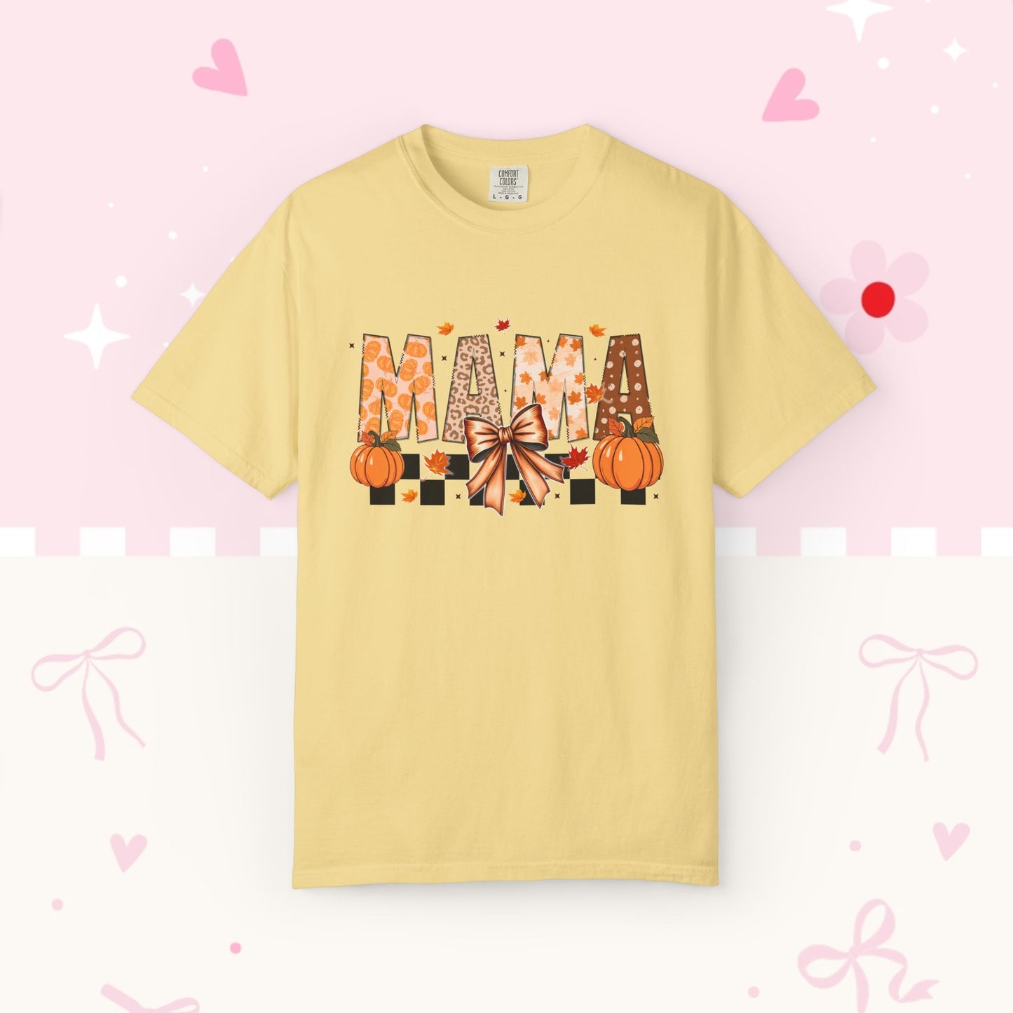 Mama Pumpkin Graphic T-Shirt — Fall Plaid Bow Shirt for Moms