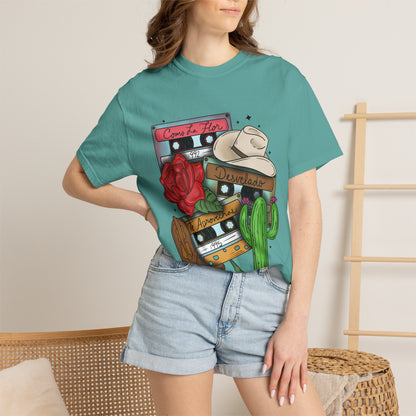 Retro Cassette & Cactus T-Shirt — 'Canción de Amor' Vintage Mexican Music Tee
