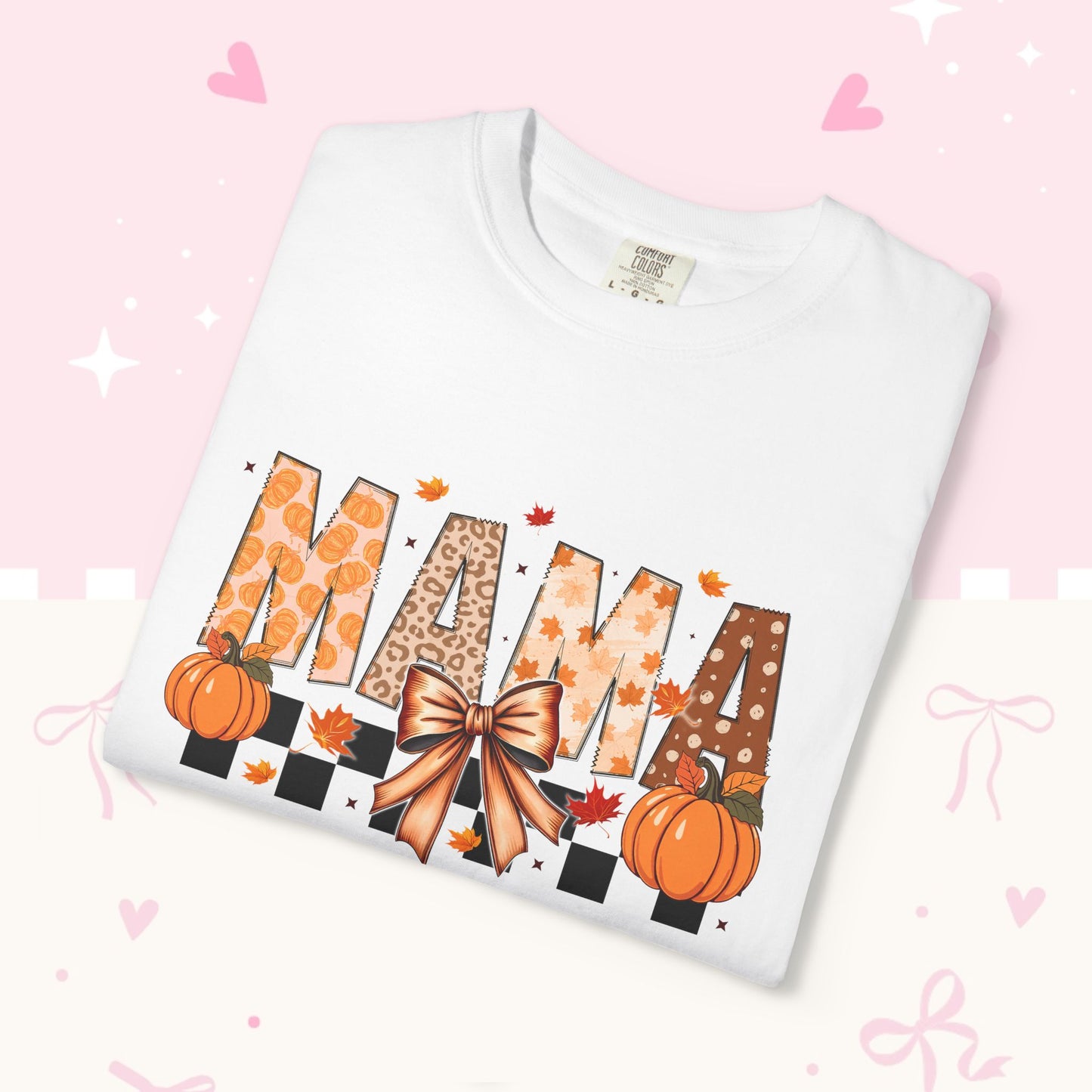 Mama Pumpkin Graphic T-Shirt — Fall Plaid Bow Shirt for Moms