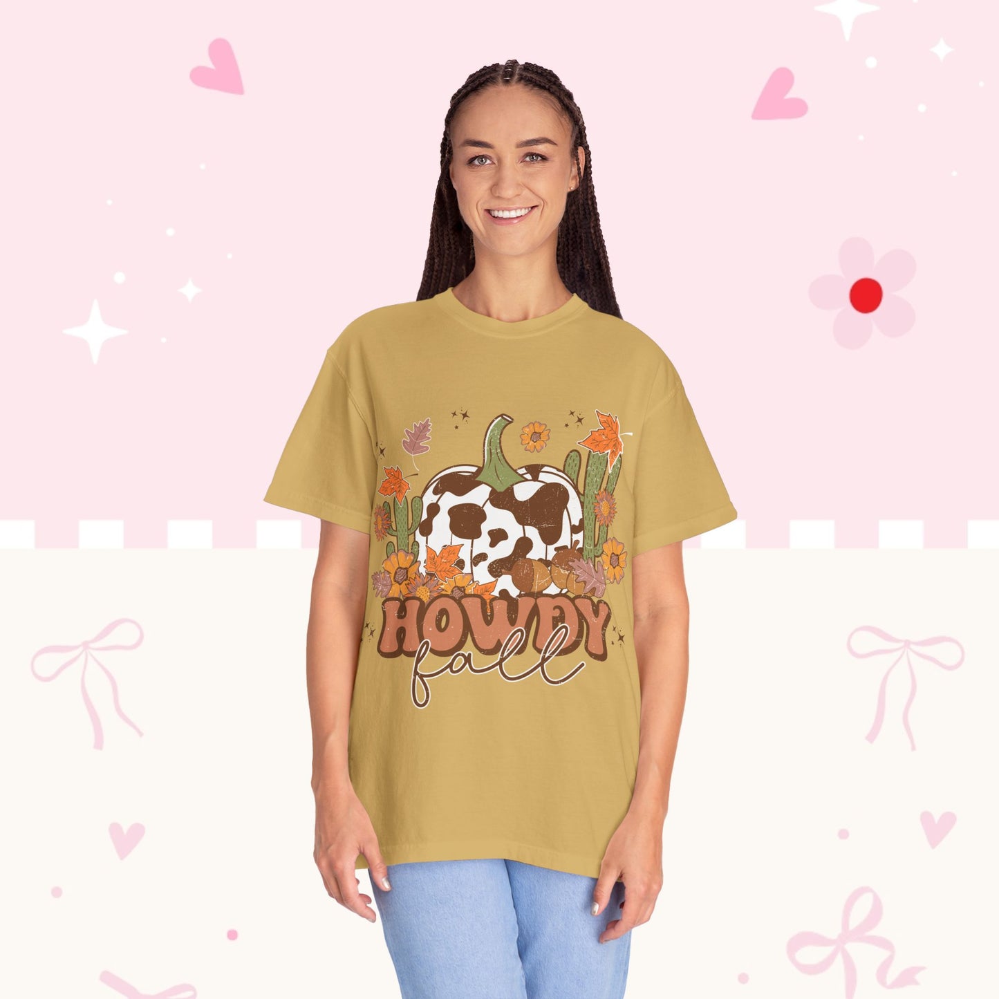 Howdy Fall T-Shirt — Cow Print Pumpkin Autumn Tee