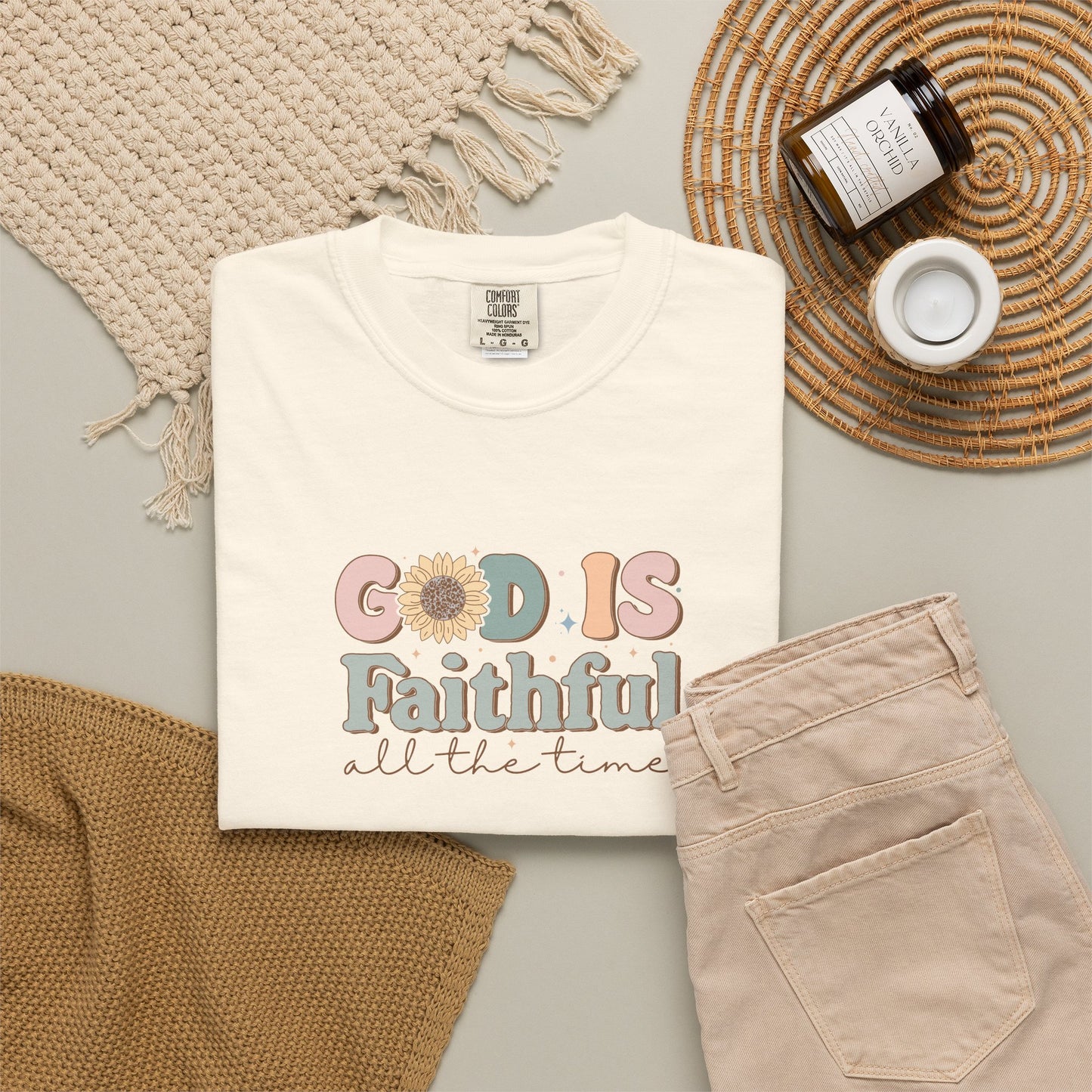 God Is Faithful T-Shirt — Vintage Pastel Christian Tee ("God Is Faithful All the Time")
