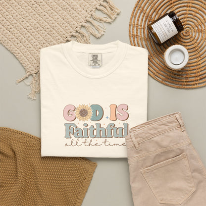 God Is Faithful T-Shirt — Vintage Pastel Christian Tee ("God Is Faithful All the Time")