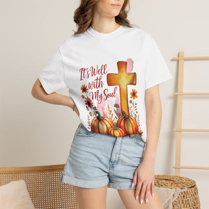 It's Well With My Soul T-Shirt — Christian Fall Pumpkin Cross Tee