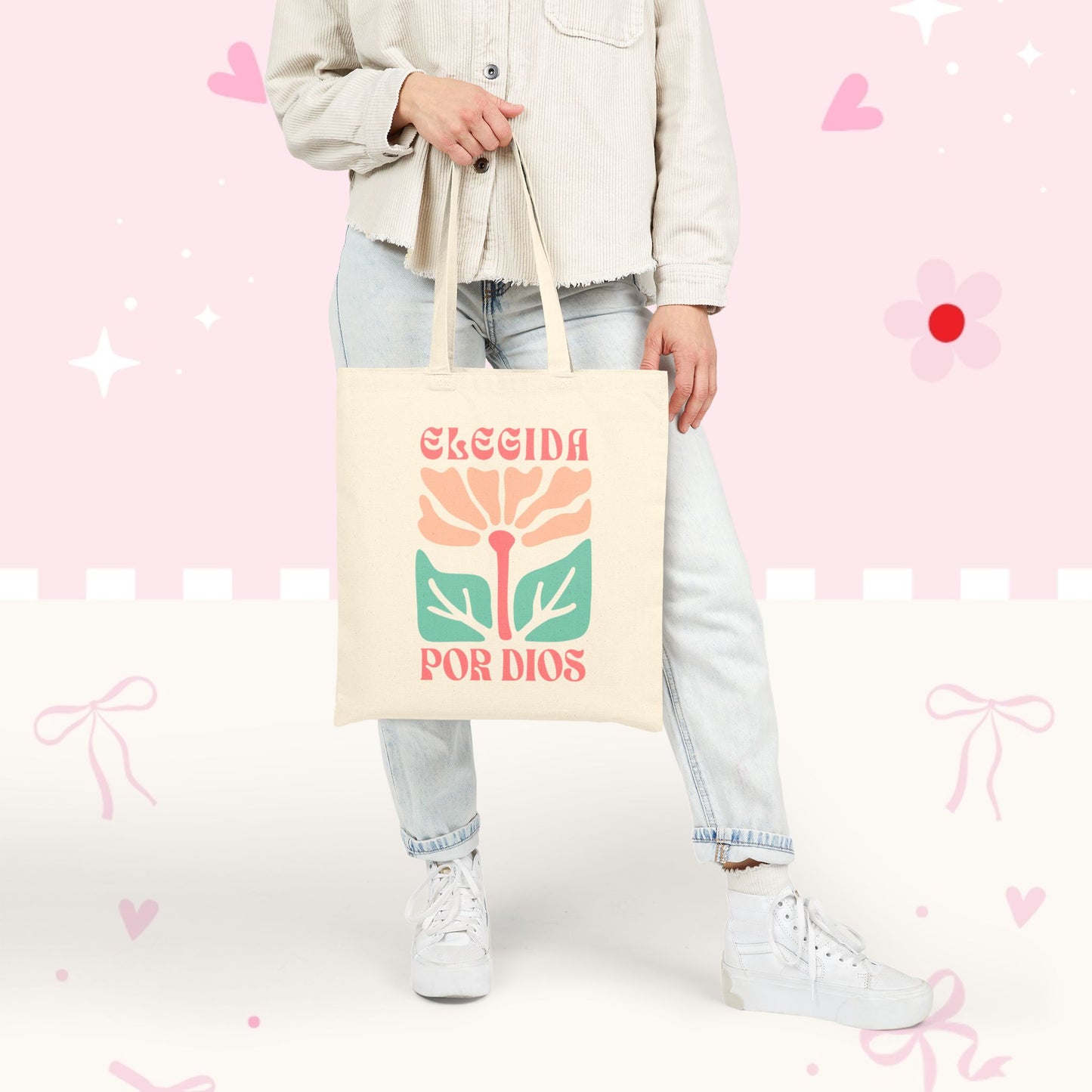 Tote Bag — «Elegida Por Dios» Floral Canvas Tote | Spanish Faith Gift