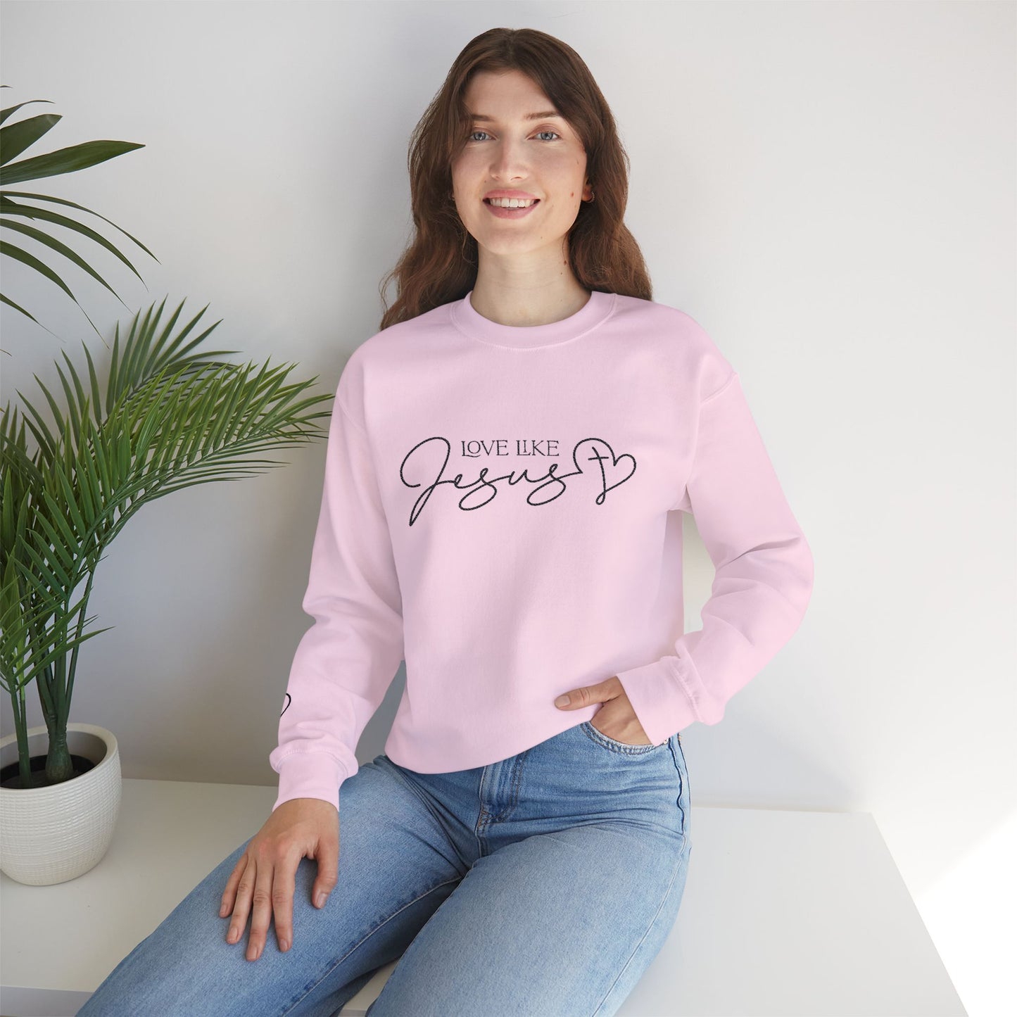 Love Like Jesus Crewneck Sweatshirt — Christian Faith Pullover Embroidery