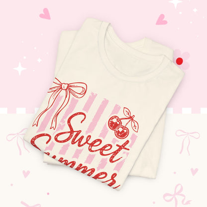 Sweet Summer Time Tee — Pink Cherry & Bow Graphic T-Shirt