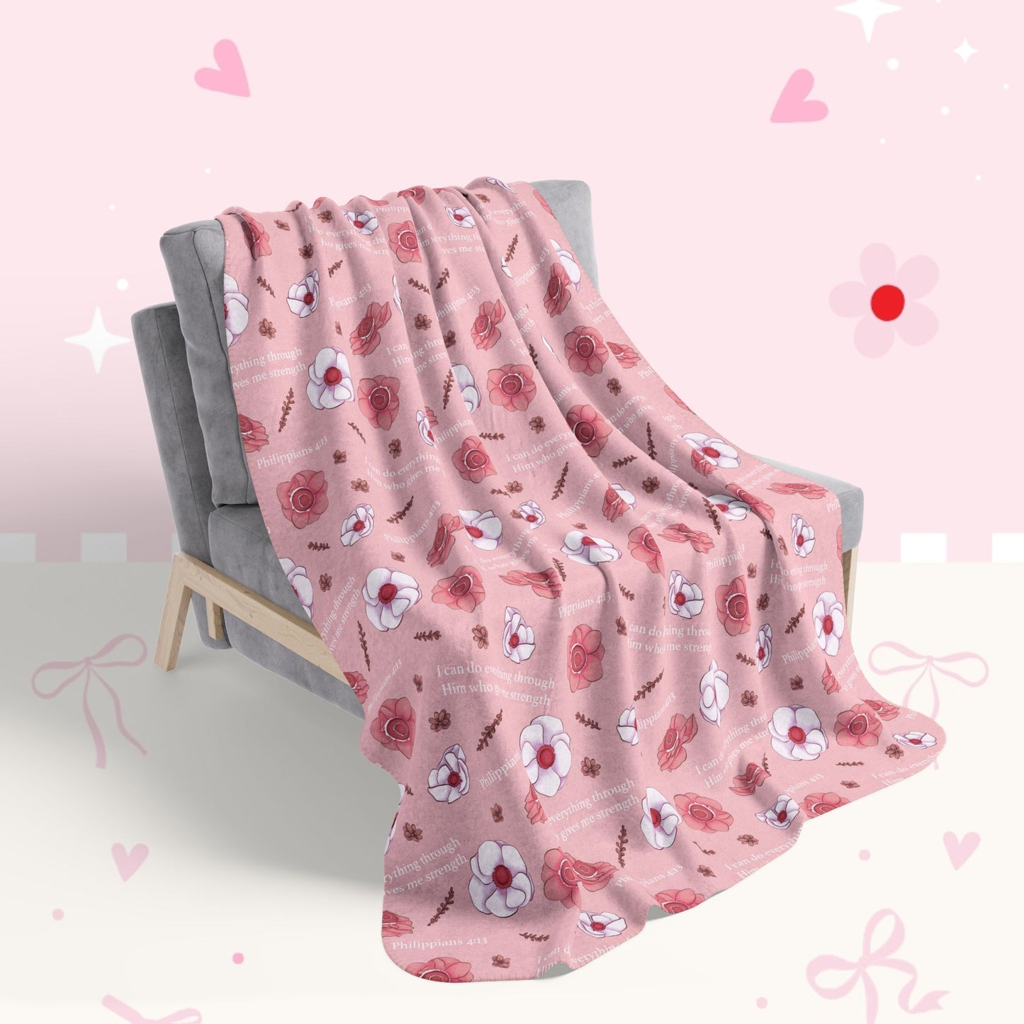 Floral Pink Fleece Sherpa Blanket — Cozy Rose Pattern Throw for Girls & Teens