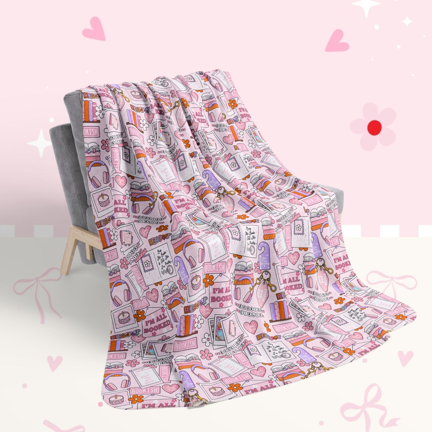Fleece Sherpa Blanket — Cozy Bookie Girl Pattern