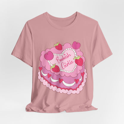 Cake Cutie Tee — “Bookish Girlie” Pink Strawberry Graphic T‑Shirt