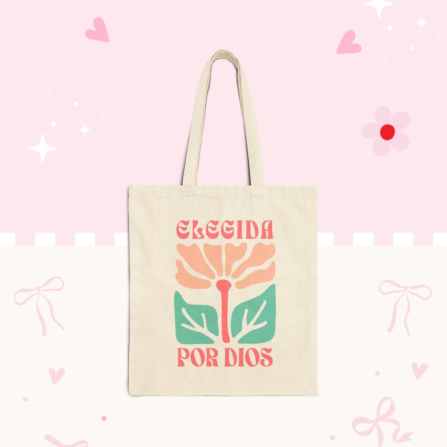 Tote Bag — «Elegida Por Dios» Floral Canvas Tote | Spanish Faith Gift