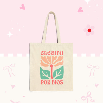 Tote Bag — «Elegida Por Dios» Floral Canvas Tote | Spanish Faith Gift