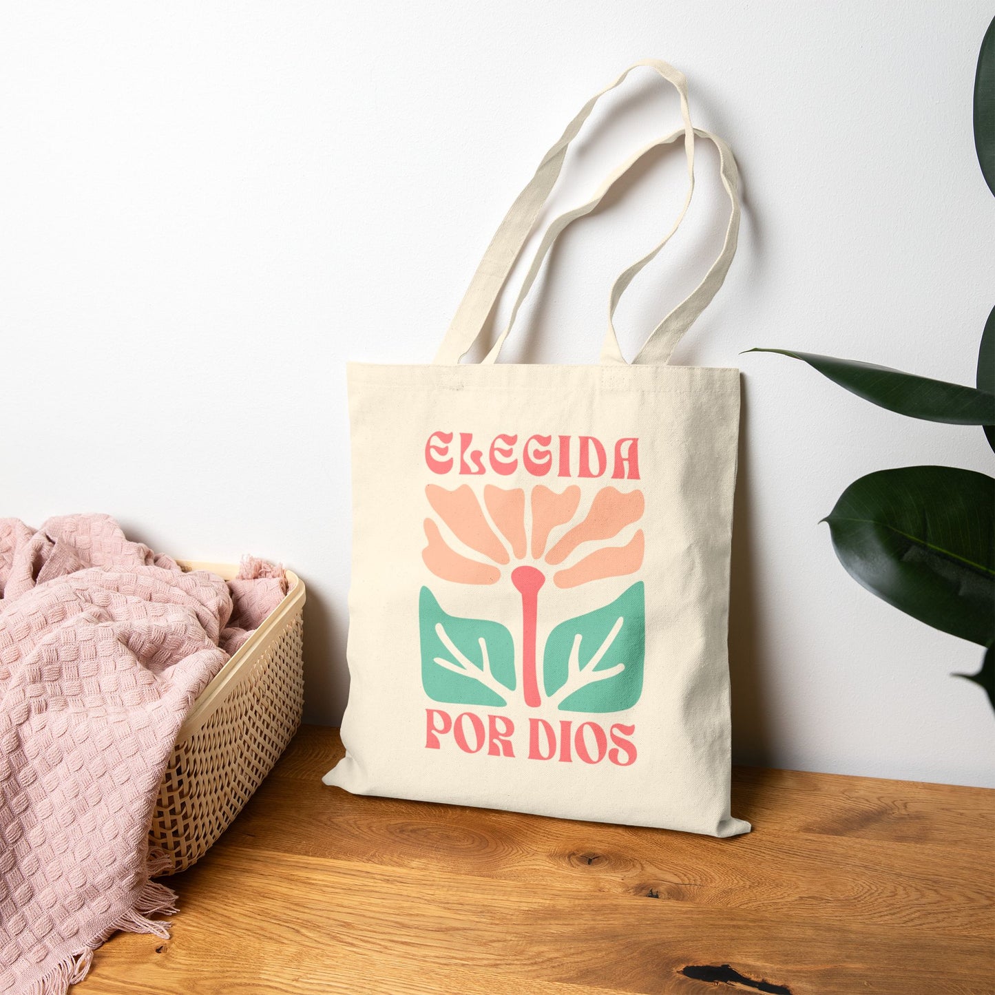 Tote Bag — «Elegida Por Dios» Floral Canvas Tote | Spanish Faith Gift