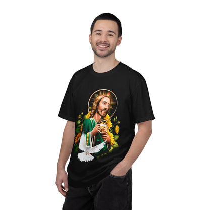Saint Jude with Dove T-Shirt — Religious Christian Faith Graphic Tee (Sunflowers)