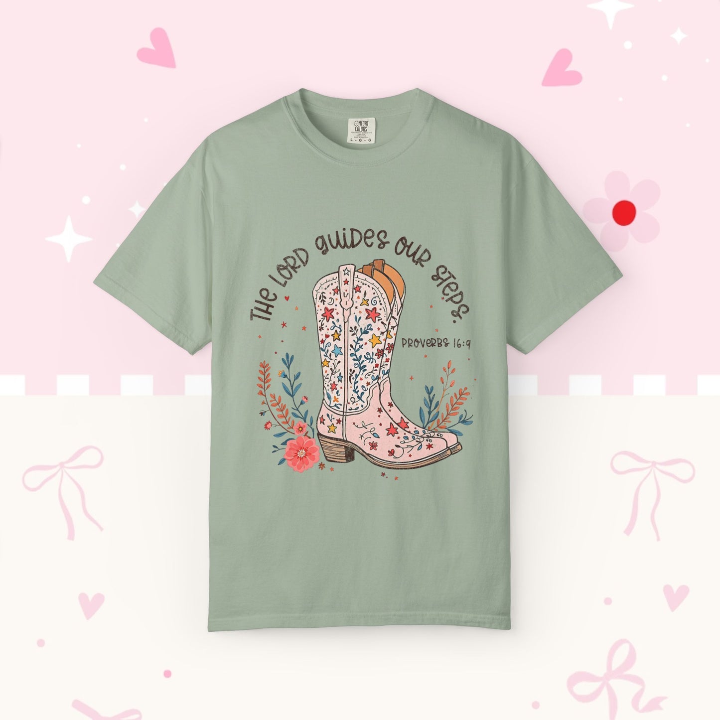 Christian Cowboy Boots T‑Shirt — "The Lord Guides Our Steps" Floral Western Tee