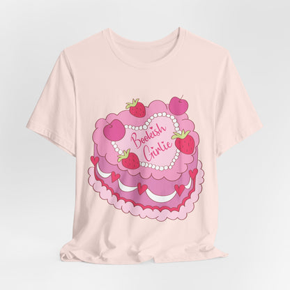 Cake Cutie Tee — “Bookish Girlie” Pink Strawberry Graphic T‑Shirt
