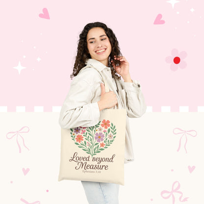 Tote — "Loved Beyond Measure" Floral Heart Canvas Tote