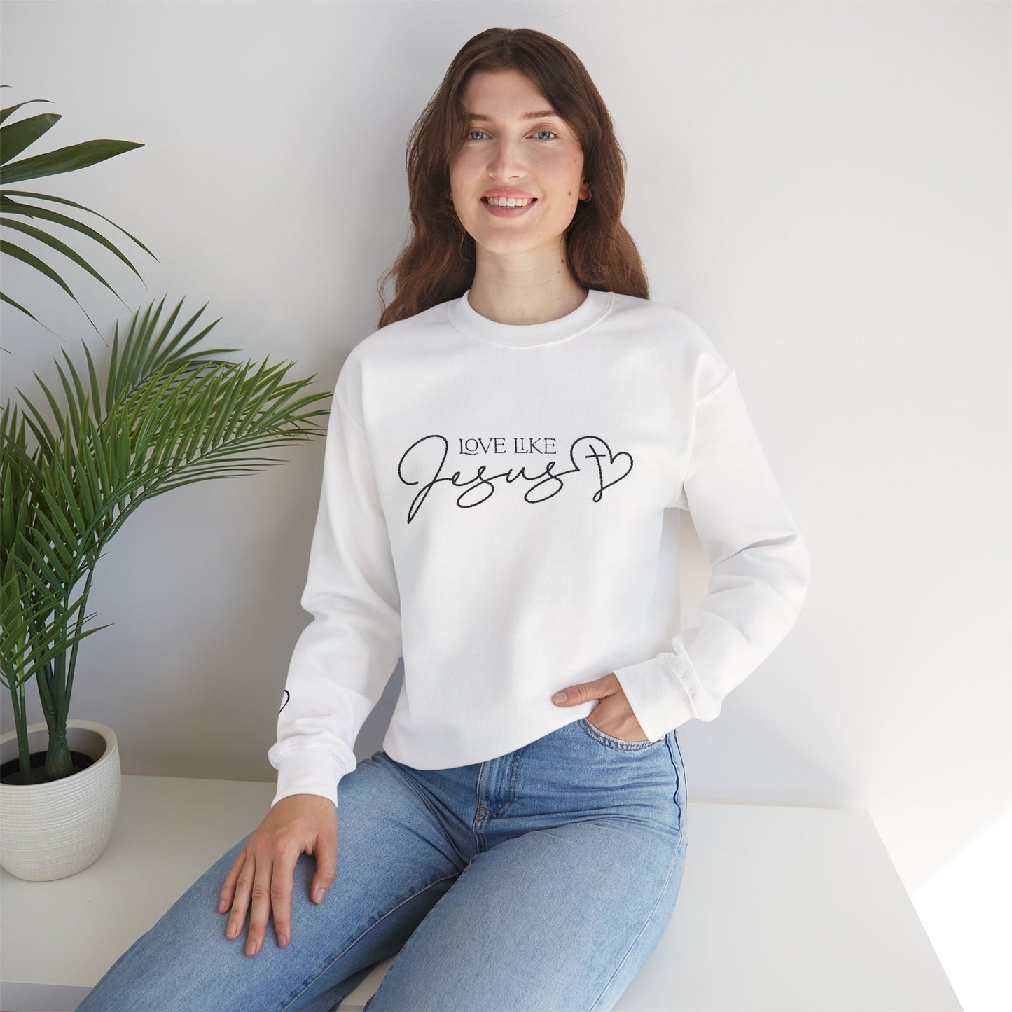 Love Like Jesus Crewneck Sweatshirt — Christian Faith Pullover Embroidery