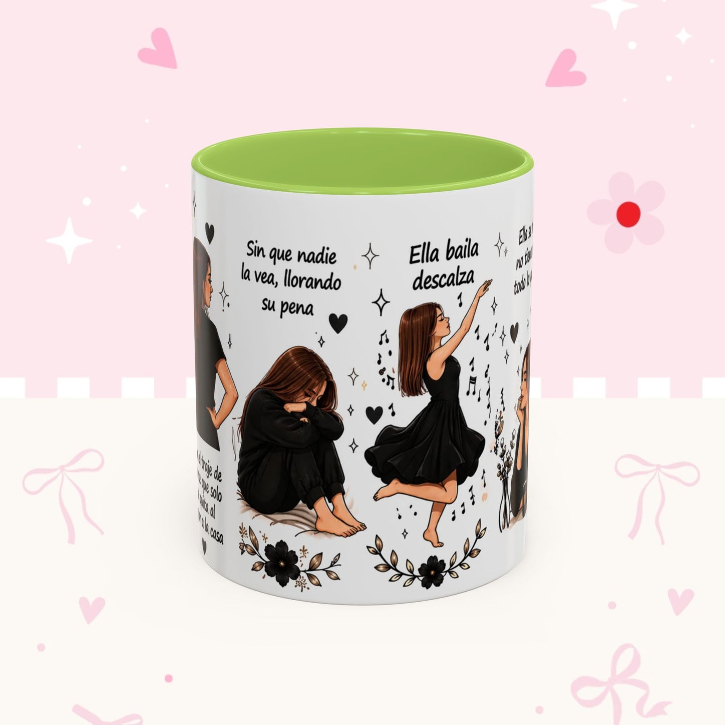 Inspirational Spanish Quote Accent Coffee Mug — 'Ella baila, descansa, se ríe sola'
