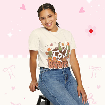 Howdy Fall T-Shirt — Cow Print Pumpkin Autumn Tee