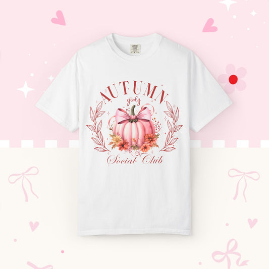 Autumn Girls’ Social Club Graphic T-Shirt — Pink Pumpkin Fall Tee
