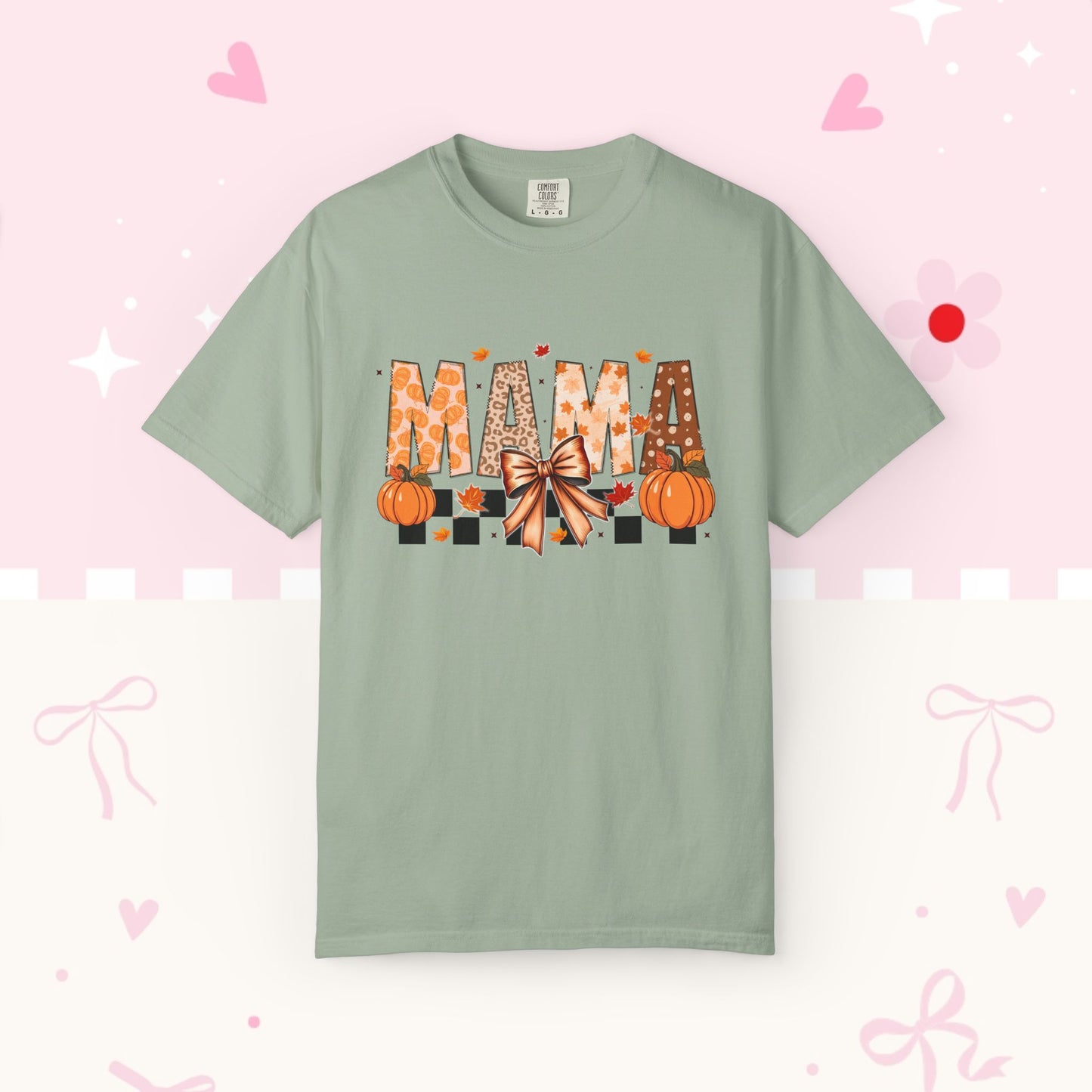 Mama Pumpkin Graphic T-Shirt — Fall Plaid Bow Shirt for Moms