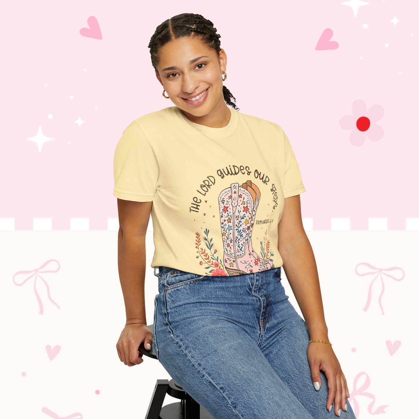 Christian Cowboy Boots T‑Shirt — "The Lord Guides Our Steps" Floral Western Tee