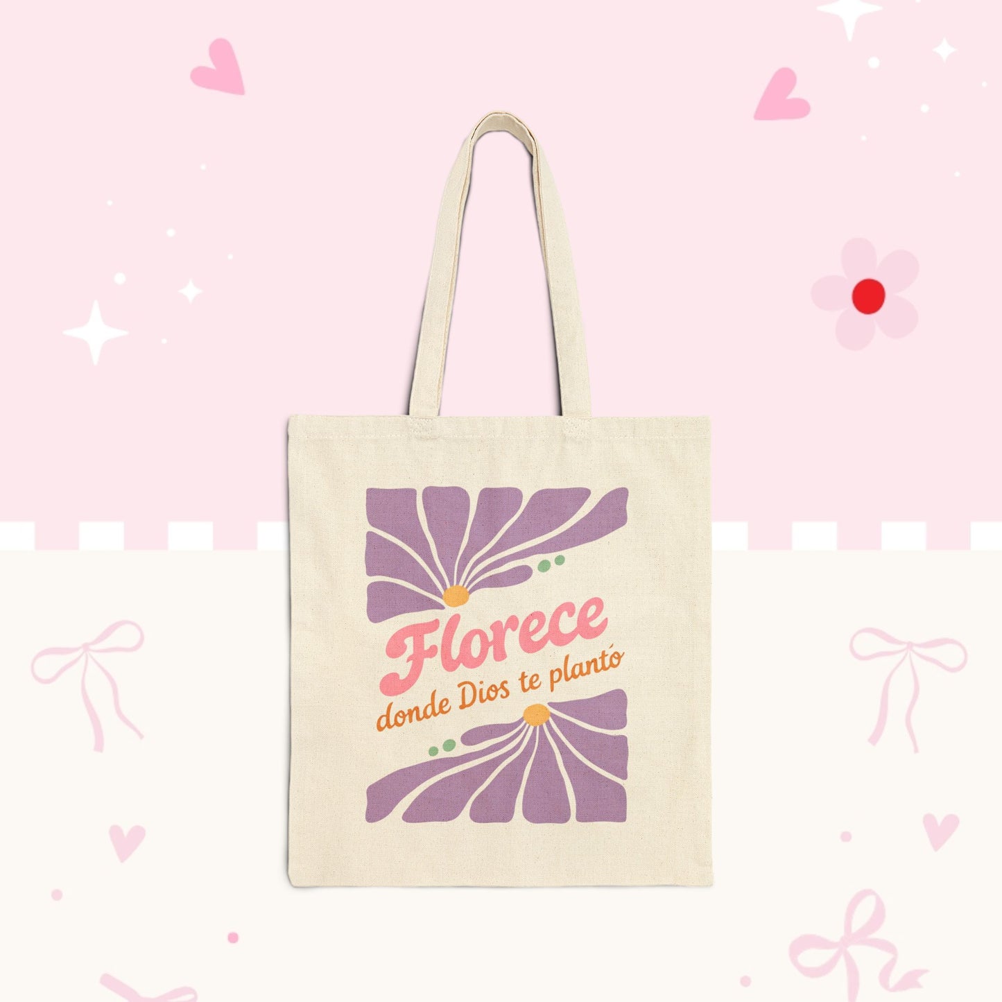 Florece Tote Bag – "Florece donde Dios te planta" Floral Canvas Market Bag