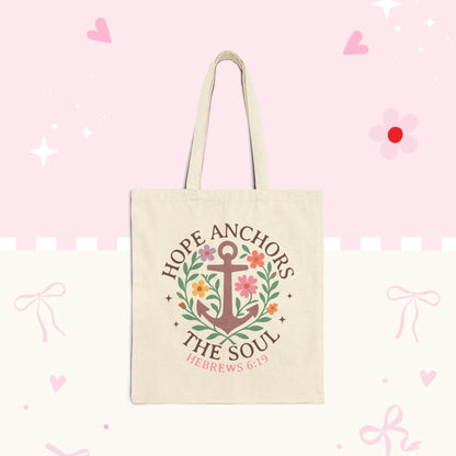 Hope Anchors the Soul Canvas Tote — Christian Floral Anchor Reusable Bag