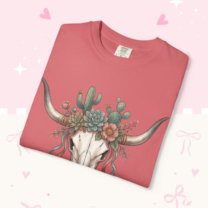 Cow Skull Floral Tee — Western Boho Cactus Graphic T-Shirt