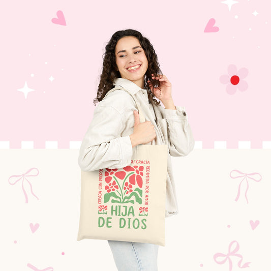Tote Bag — Hija de Dios Floral Canvas Tote (Spanish Faith Gift)