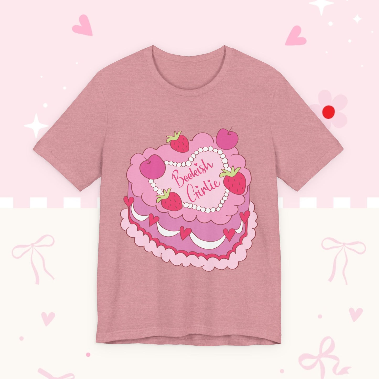 Cake Cutie Tee — “Bookish Girlie” Pink Strawberry Graphic T‑Shirt