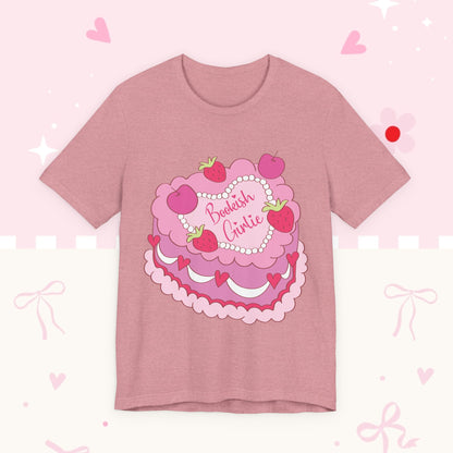 Cake Cutie Tee — “Bookish Girlie” Pink Strawberry Graphic T‑Shirt