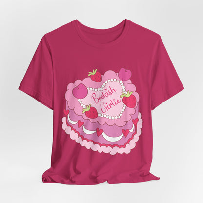 Cake Cutie Tee — “Bookish Girlie” Pink Strawberry Graphic T‑Shirt